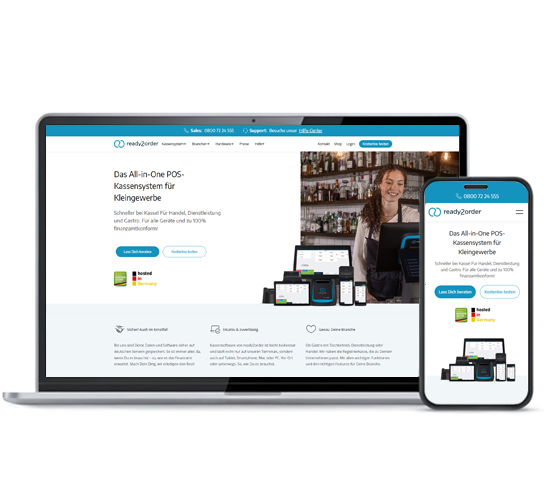 Screenshot der ready2order Landingpage